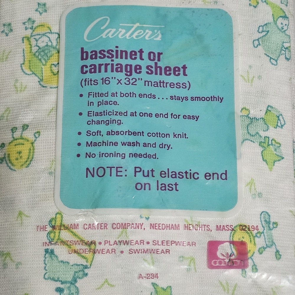 Vtg Carters Fitted Bassinet Carriage Sheet Blue Animals Nursery 16"x32" - Picture 5 of 5